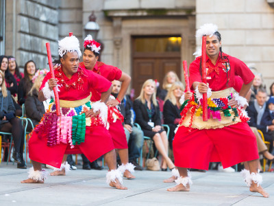 Dancers from Tonga perform in the RA Courtyard