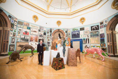 Installation view of the Summer Exhibition 2019 (10 June – 12 August), with 2019 coordinator Jock McFayden RA