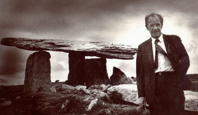 Sidney Nolan RA visits Poulnabrone dolmen at The Burren, County Clare, Ireland, in 1971