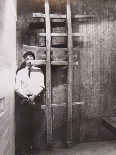 Geoffrey Clarke RA pictured with Slab & Bar Relief, 1964