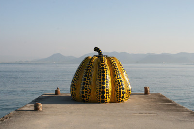 A sculpture by Yayoi Kusama on the island of Naoshima, Japan