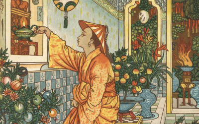 Walter Crane RA, 'Aladdin and the Wonderful Lamp', 'Aladdin secures the lamp.' From: Walter Crane, 'Aladdin's Picture Book', London © Royal Academy of Arts, London (detail)