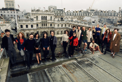 From left: Daniel Lipp, Aimee Parrott, Brian Griffiths, Marisa J. Futernick, Ellen Macdonald and Julie Born Schwartz, Coco Crampton, Phyllida Barlow RA, Alex Clarke, Ariane Schick, Gabriel Stones, Alice Theobold, Alex Chase White (seated), Hannah Perry, P