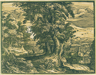Hendrick Goltzius, Landscape with Trees and a Shepherd Couple
