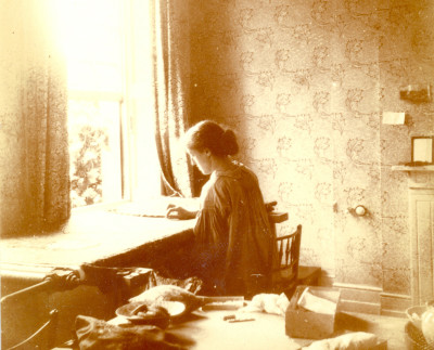 May Morris embroidering at 8 Hammersmith Terrace c.1920s (detail)