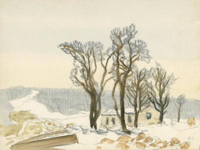 Sir George Clausen RA, Landscape with snow, Carency