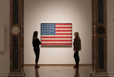 Installation image of Jasper Johns: ‘Something Resembling Truth’, showing 'Flag', 1958