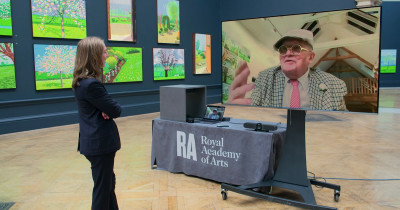 David Hockney RA and Edith Devaney in 'The Arrival of Spring' exhibition, 2021