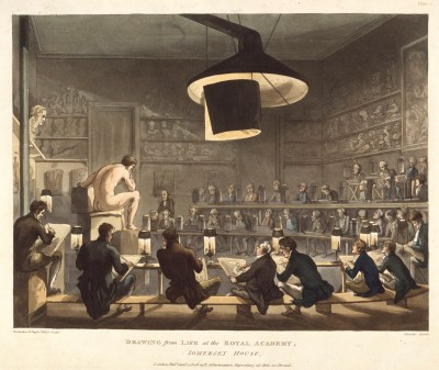 Thomas Rowlandson and Augustus Charles Pugin, Drawing from Life at the Royal Academy, Somerset House