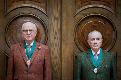 Gilbert & George RA receive their Academicians' medals at Burlington House