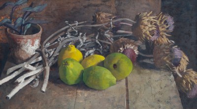 John Aldridge RA, Artichokes and Cathay Quinces