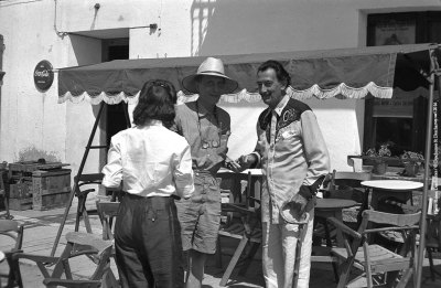 Robert Descharnes, Marcel Duchamp with Gala and Salvador Dalí outside the Bar Melitón. Cadaqués, August 1958