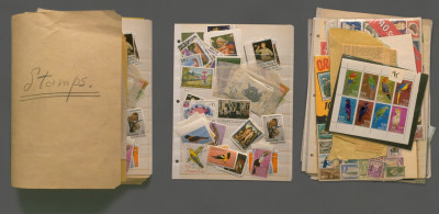 Cornell's stamp collection, from his Utopia Parkway studio