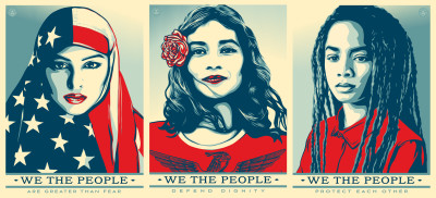 Shepard Fairey (L-R photographs by Ridwan Adhami, Arlene Mejorado, Delphine Diallo), We the People