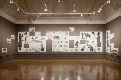 An installation view of Stephen Chambers RA’s print, The Big Country, from his ‘Artist’s Laboratory’ show at the Academy in 2012.