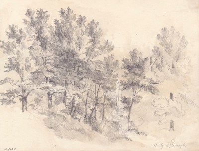 Oriana Georgiana Reinagle, Study of trees (recto); view of a church (verso)