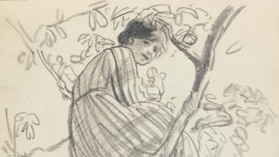 Dame Laura Knight RA, Ella Naper in the Apple Orchard at Trewoolfe