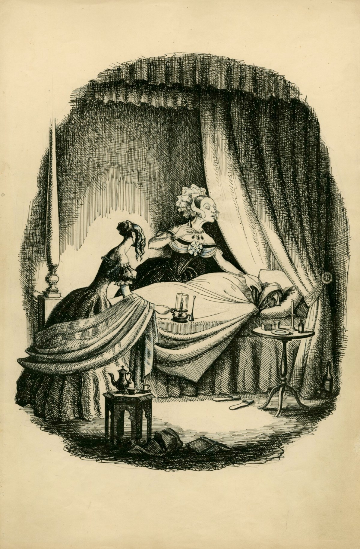 Charles W. Stewart, 'Madame uttered a slumbering moan, and turned more upon her face', illustration for chapter 10 of Uncle Silas