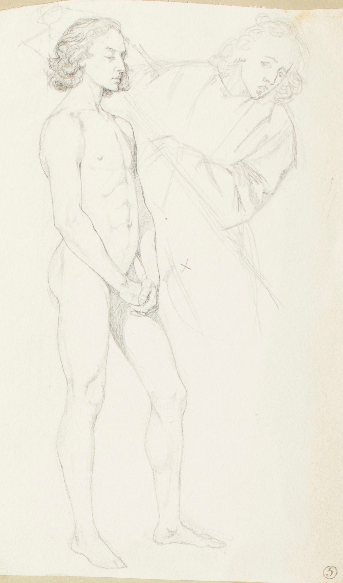 Henry Hugh Armstead RA, Studies of one nude and one draped male figure, for the 'History of the Shirleys' reliefs
