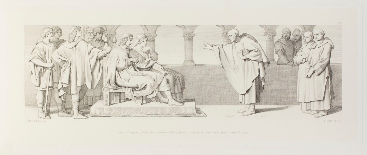 Daniel Maclise RA, Hugues Maigrot, a Monk, has audience of King Harold, to propose conditions from Duke William