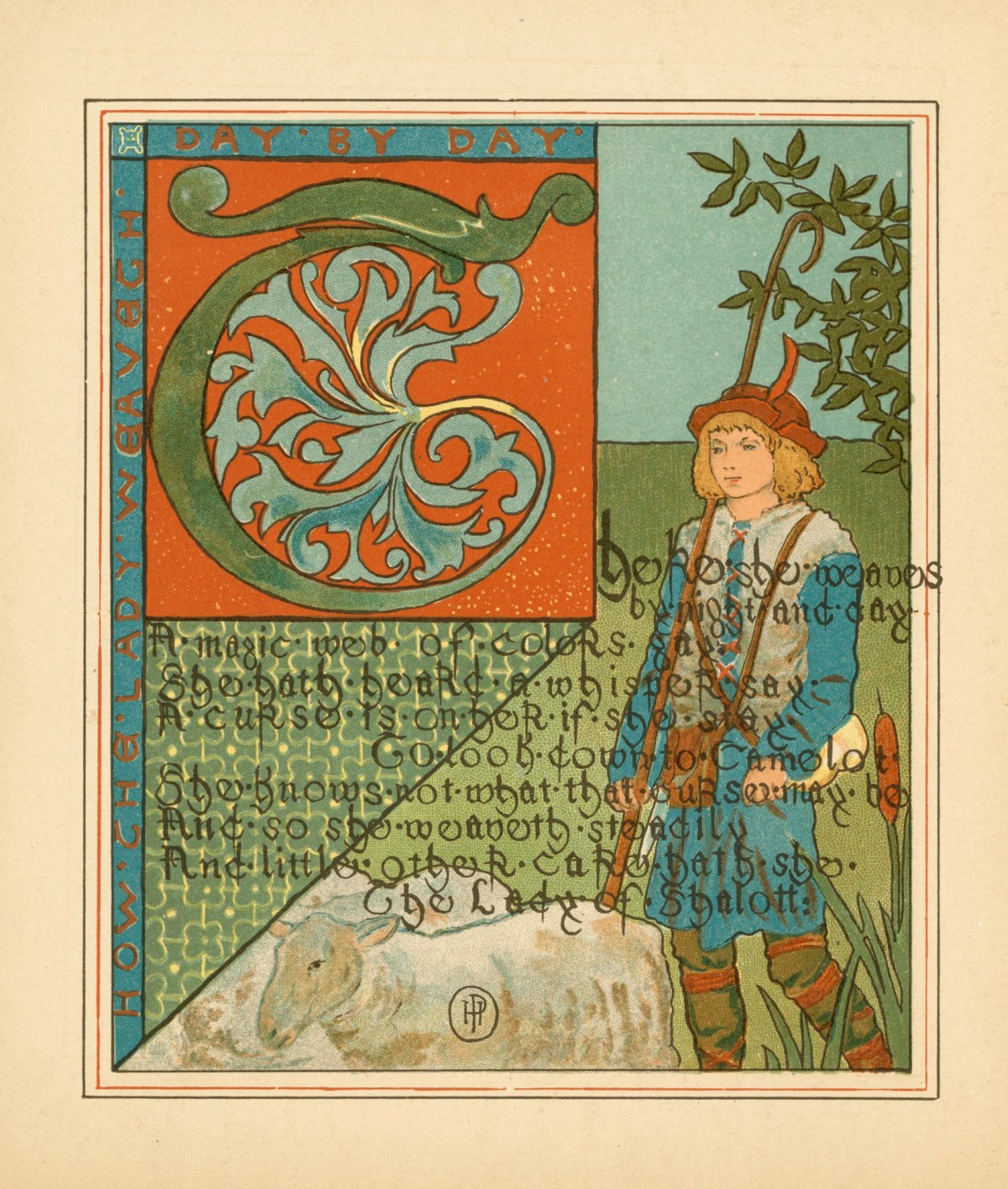Howard Pyle, 'There she weaves by night and day / A magic web with colors gay.'