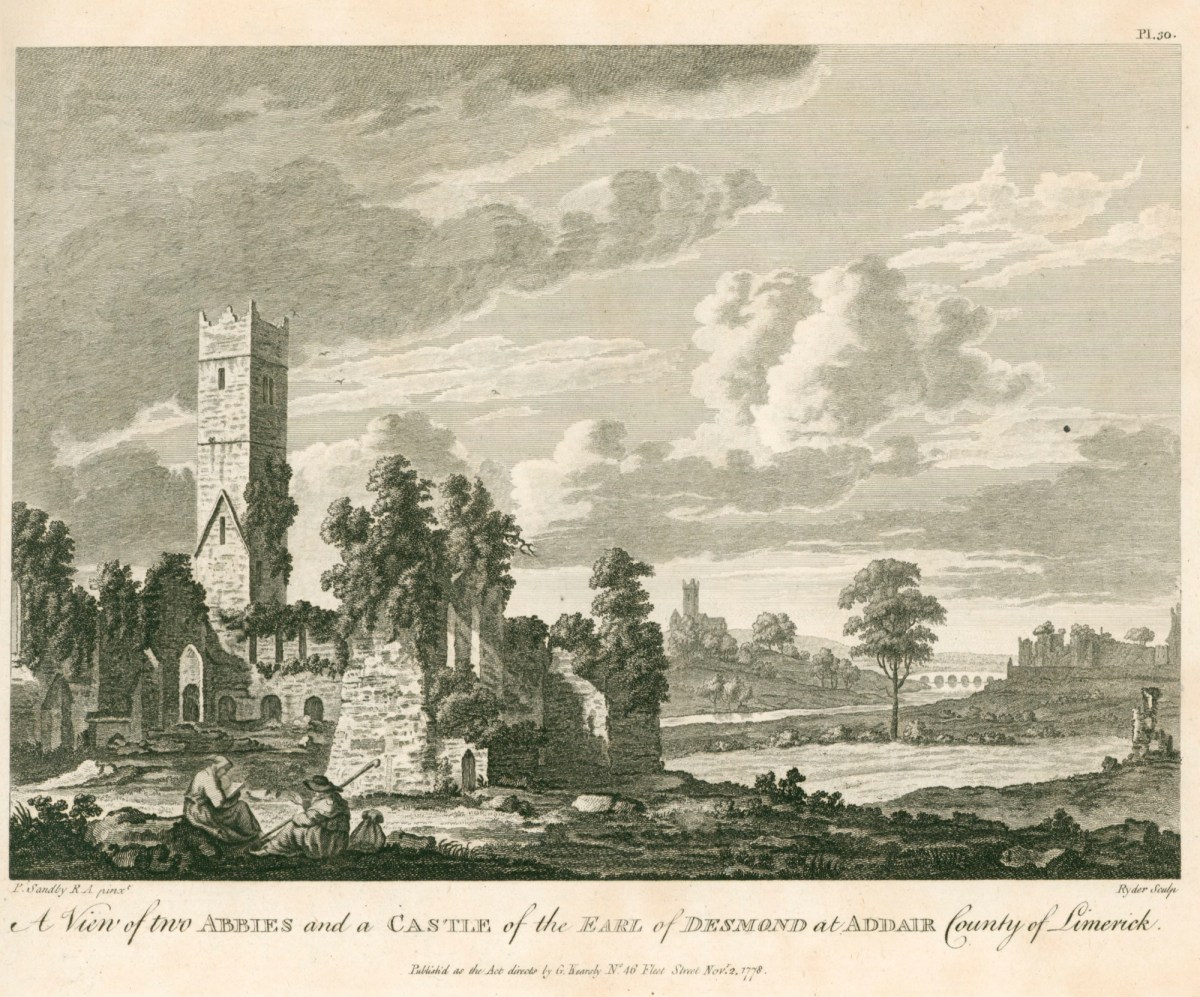 Paul Sandby RA, A View of the two Abbies, and a Castle of the Earl of Desmond at Addair, County Limerick, Ireland
