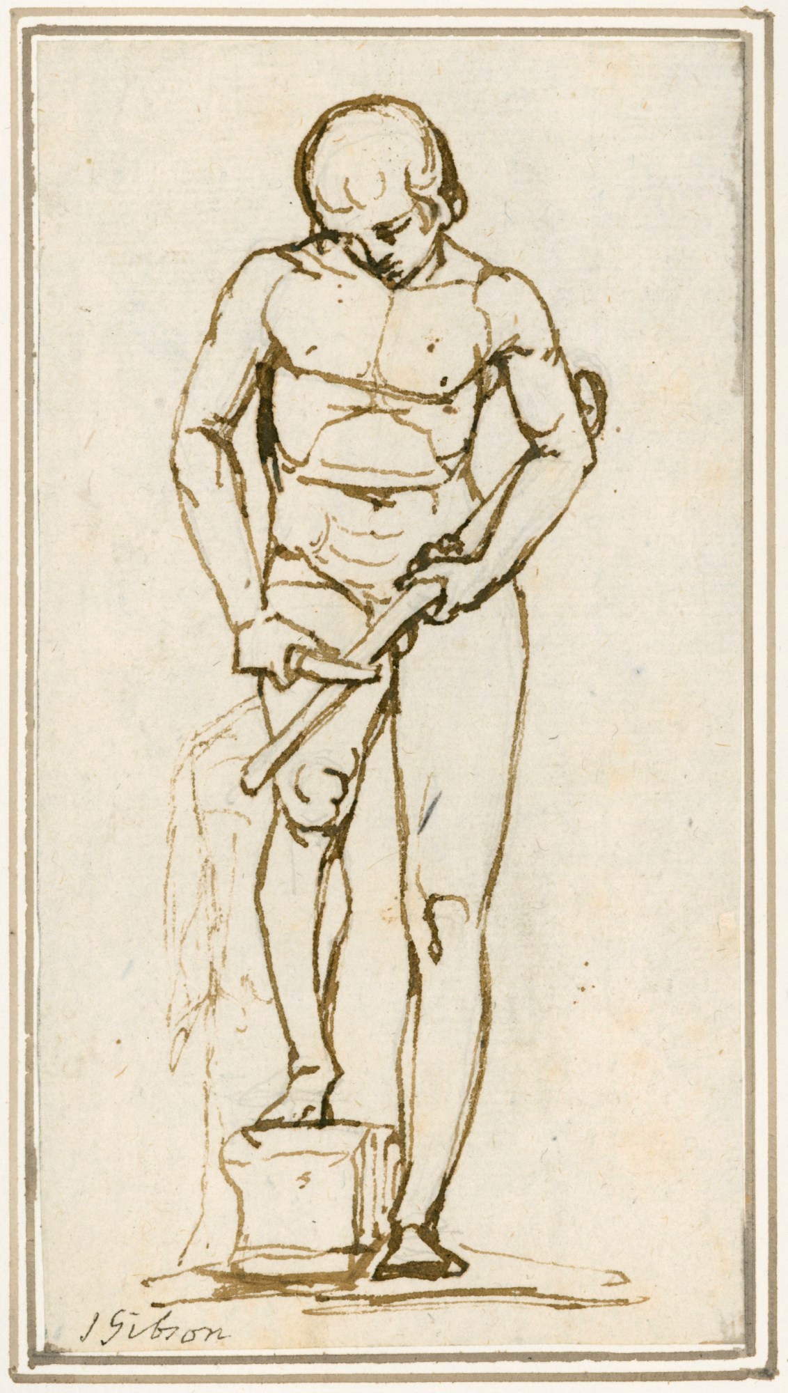 John Gibson RA, Standing male figure sharpening a stick