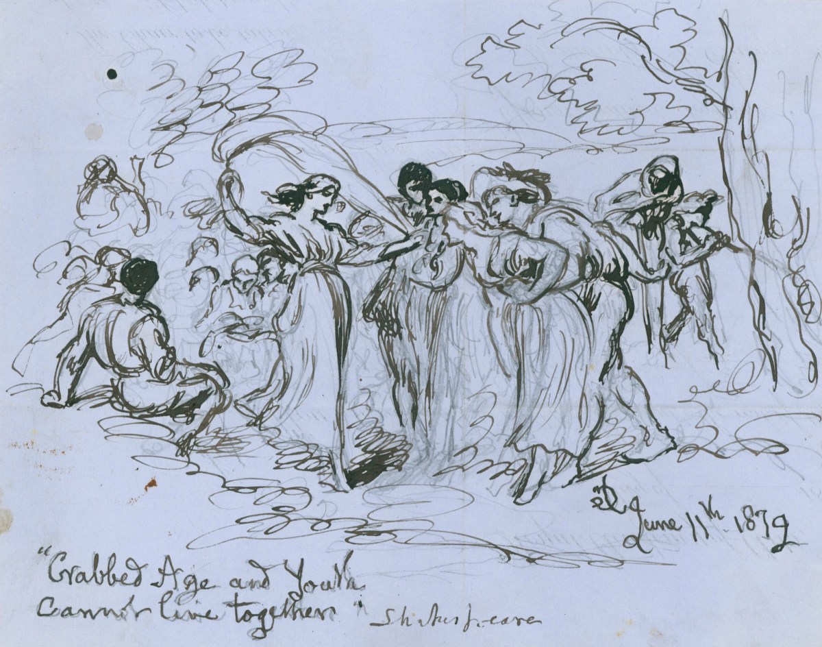 Sir John Gilbert RA, Preparatory drawing for 'Crabbed Age and Youth...'