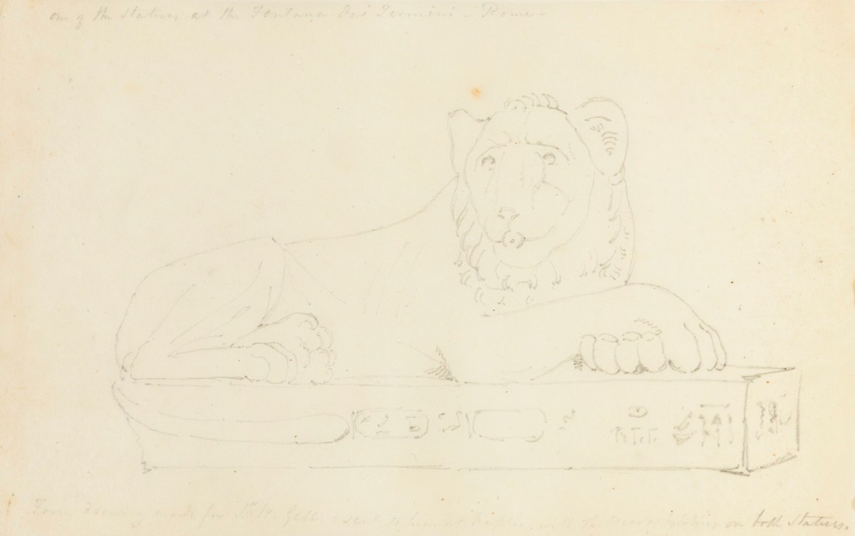 Richard Westmacott the Younger RA, Tracing of a sculpted lion from the Fontana dell'Acqua Felice (also known as the Fontana di Termini)