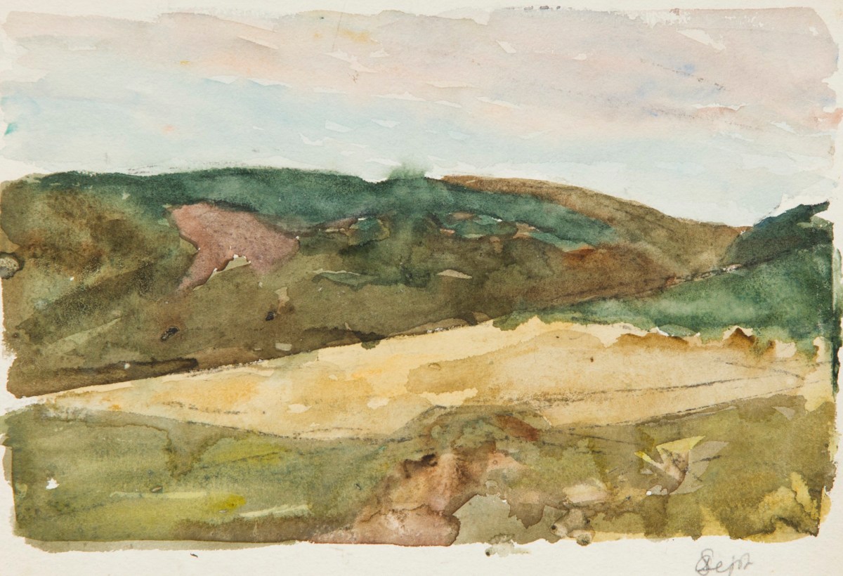 Sir George Clausen RA, View of hills with cornfield, September