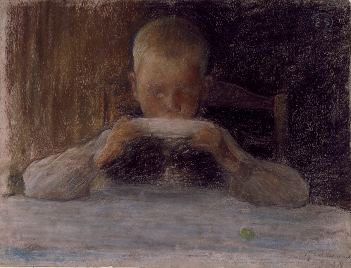 Edward Stott ARA, Boy at Breakfast (Study for 'Sunday Morning')