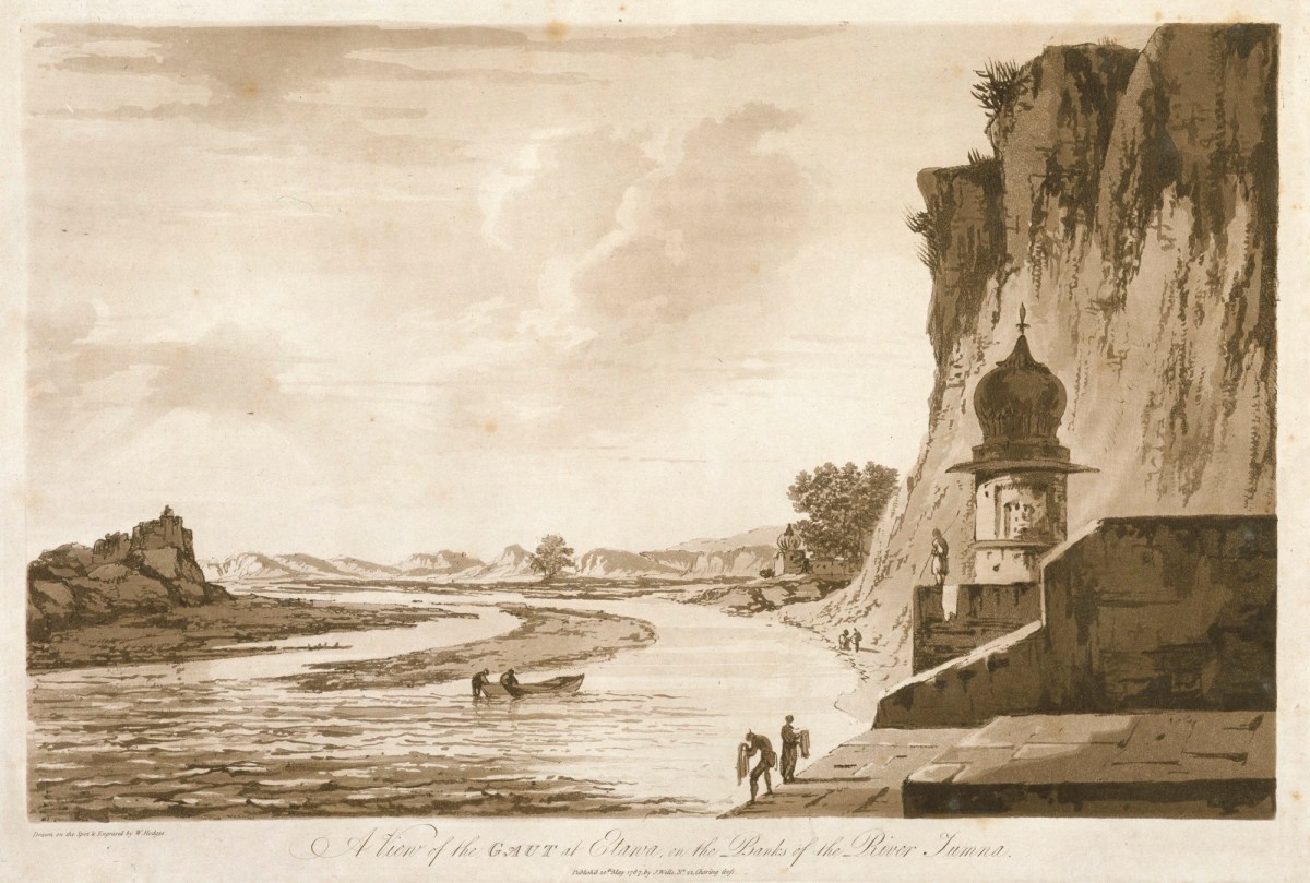 William Hodges RA, A View of the Gaut at Etawa, on the Banks of the River Jumna