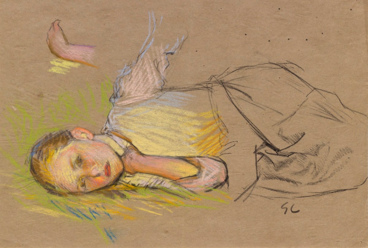 Sir George Clausen RA, Figure study for 'Evening Song'