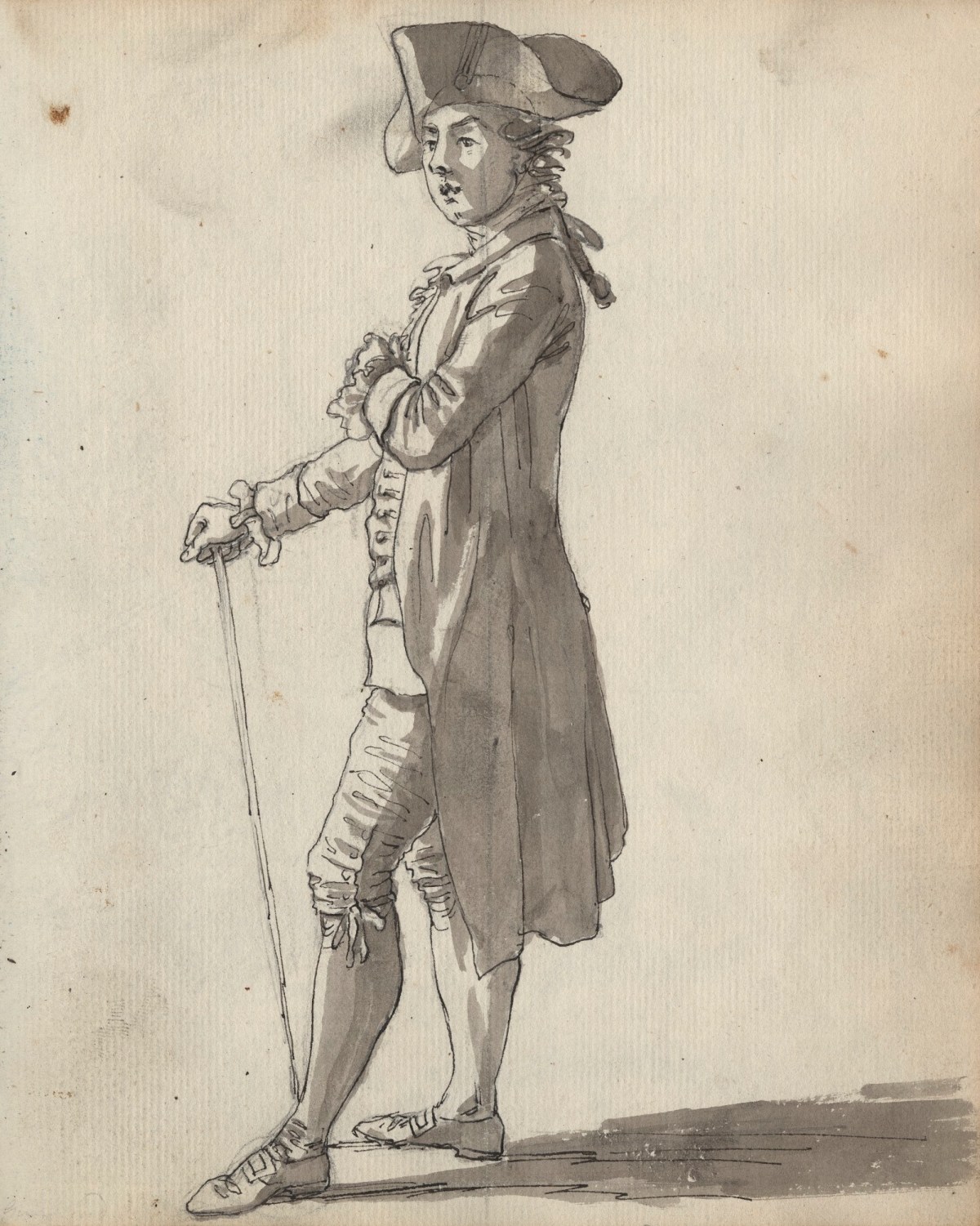 Unknown artist, Leaf from a sketchbook with a drawing of a standing man