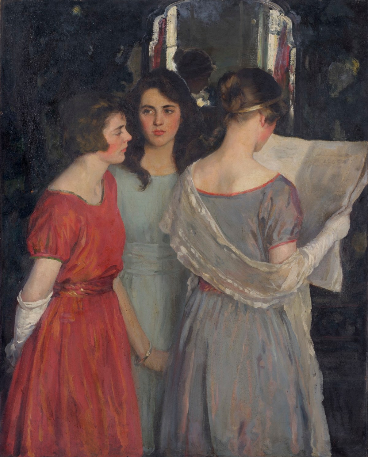 Unknown artist, Portrait of three girls in interior