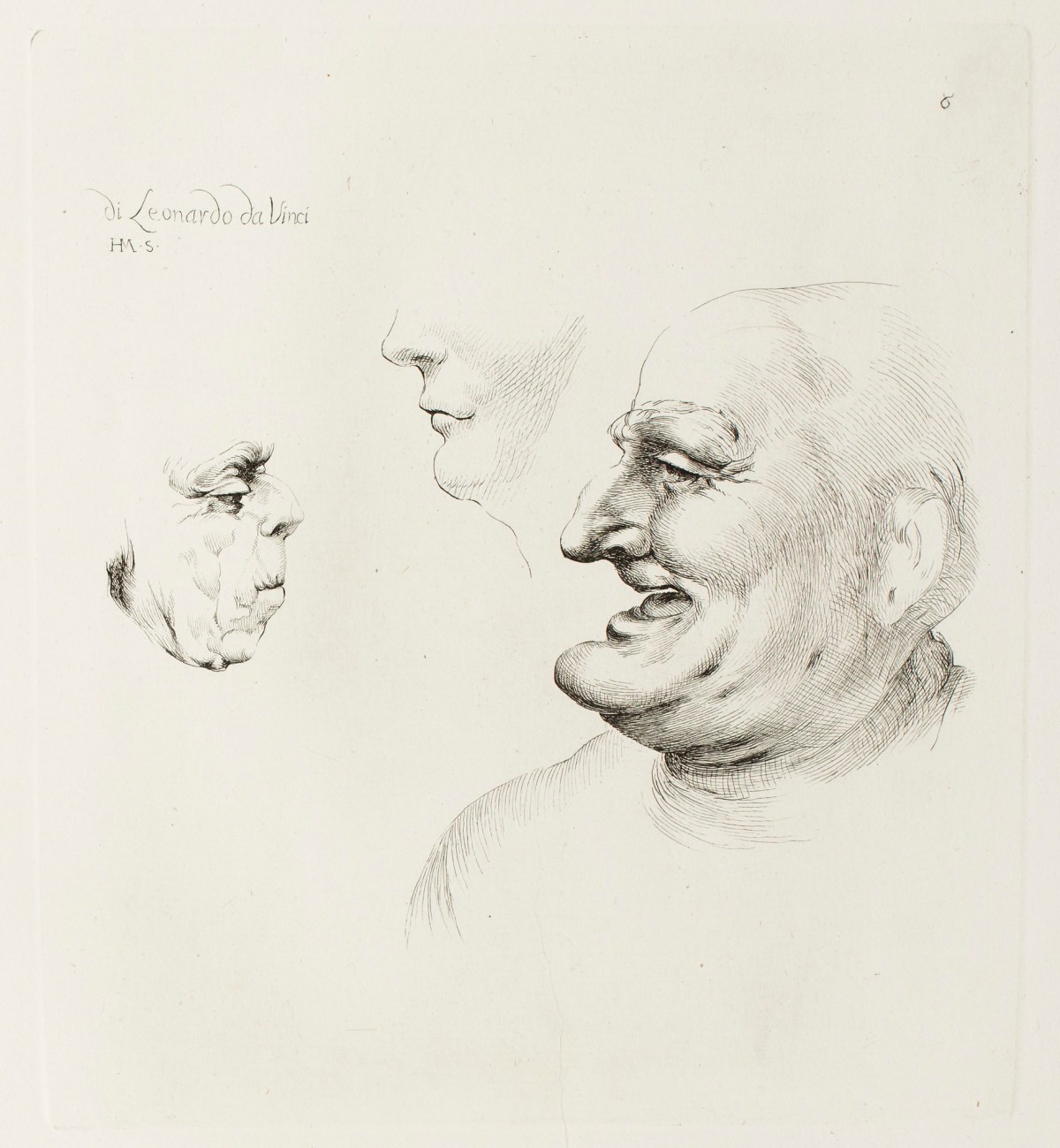Leonardo da Vinci, Caricature Head of a laughting Man and Two Other Profiles