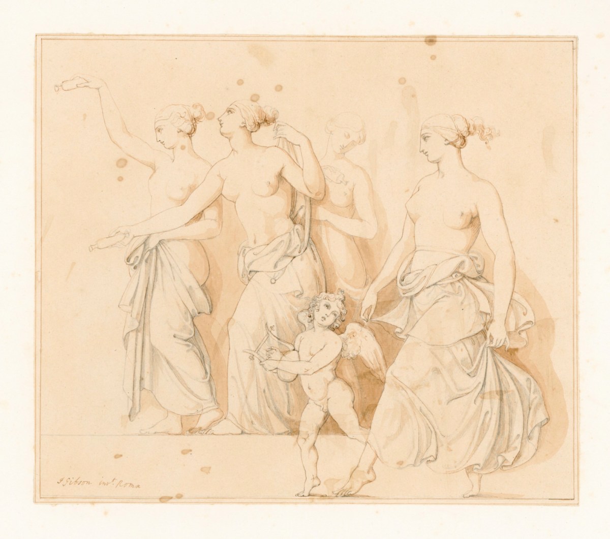 John Gibson RA, Cupid with a procession of female figures