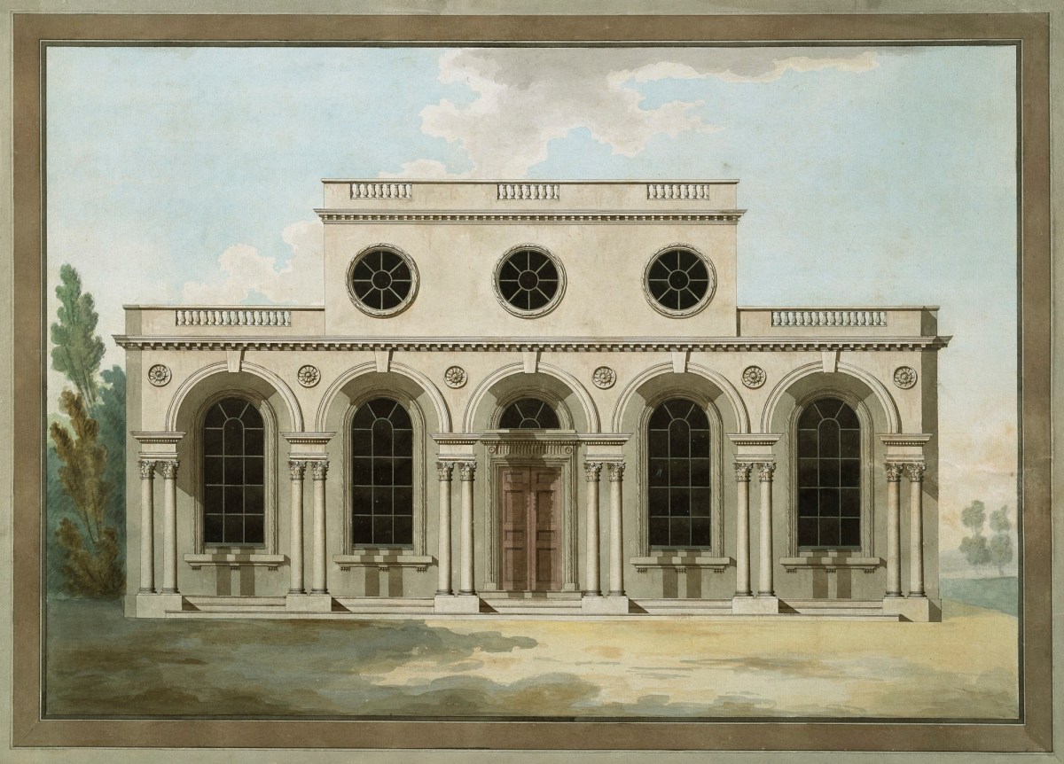 John Yenn RA, Design for a garden casino with Corinthian portico: elevation