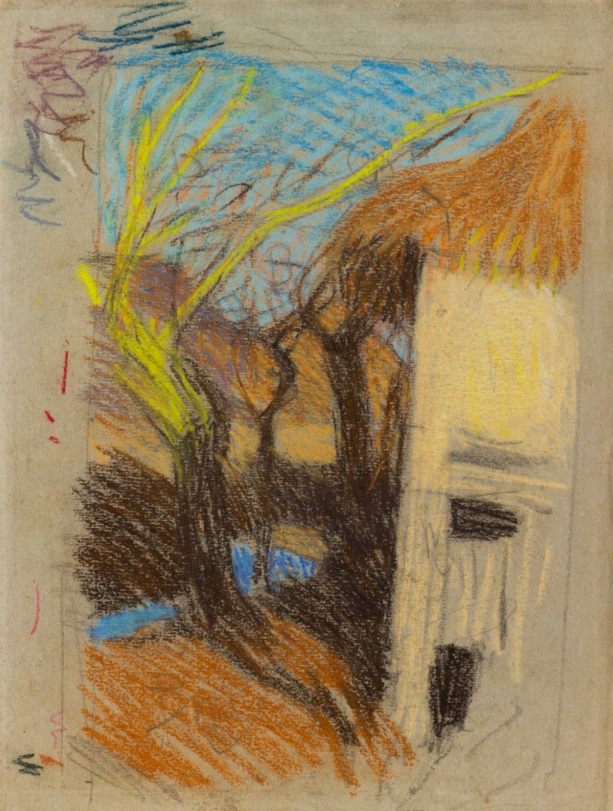 Sir George Clausen RA, Study of a thatched building and tree