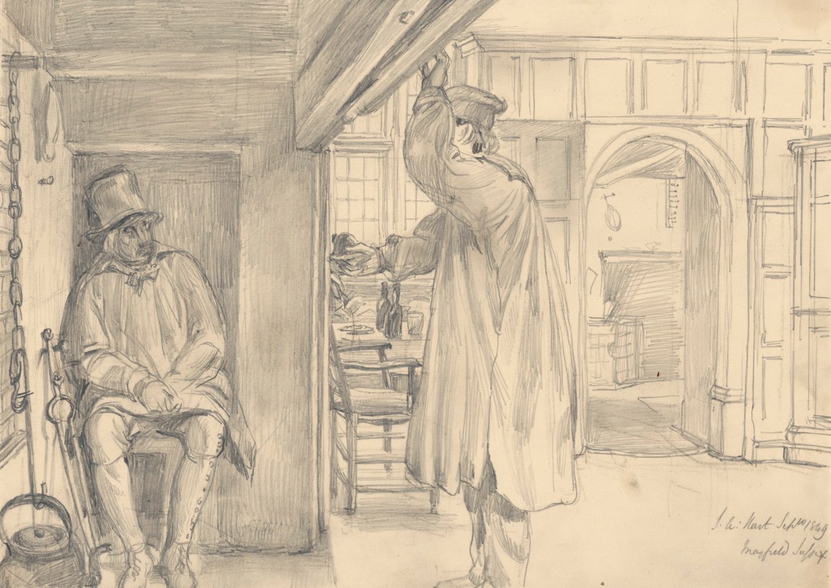 Solomon Alexander Hart RA, Two male figures in an interior at Mayfield, Sussex