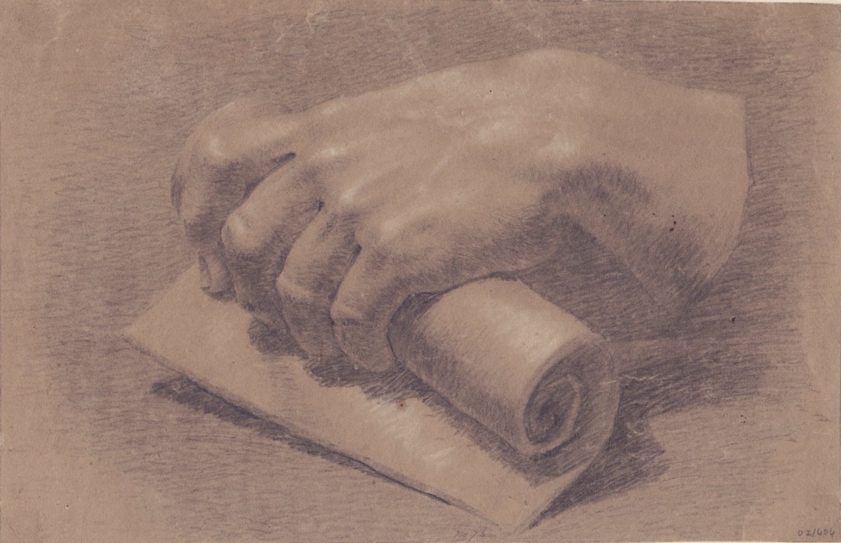 Benjamin Robert Haydon, A hand holding a scroll - probably drawn from a cast