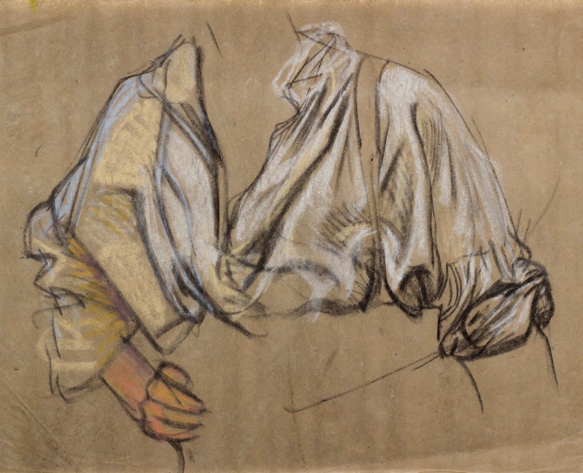 Sir George Clausen RA, Study of a torso wearing a white shirt, relating to 'Harvest'