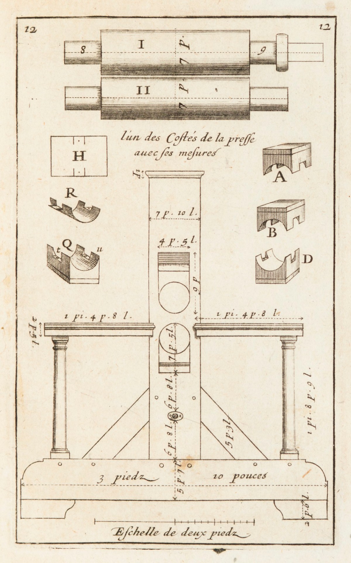 Unsigned, Assemblage of pieces which compose one side of the press.