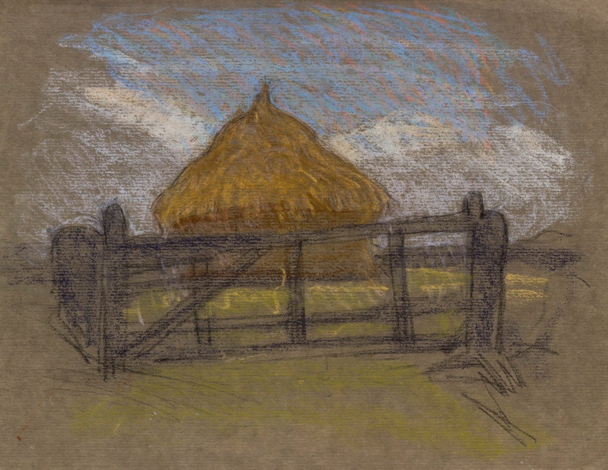 Sir George Clausen RA, Study of a haystack with gate