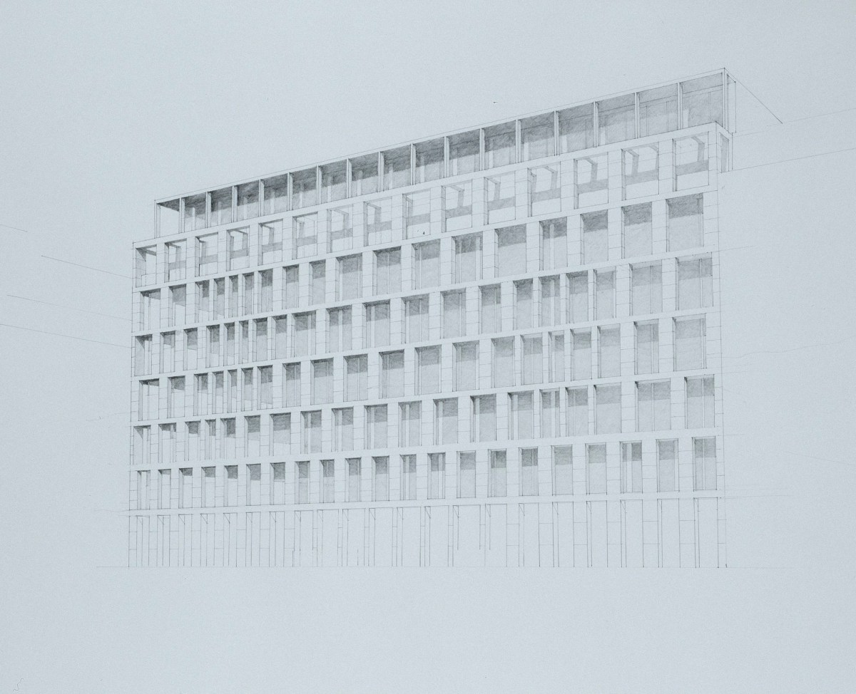 Eric Parry RA, 30 Finsbury Square: perspective looking northeast