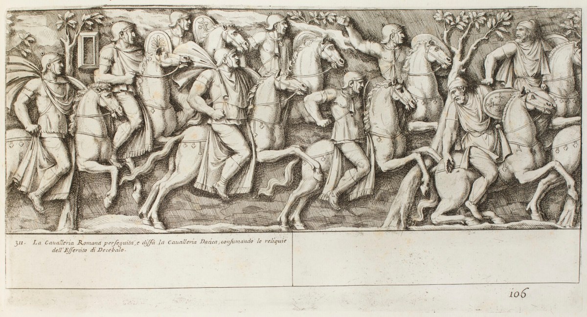 Pietro Santi Bartoli, Plate 106: Roman cavalry chasing the Decian cavalry