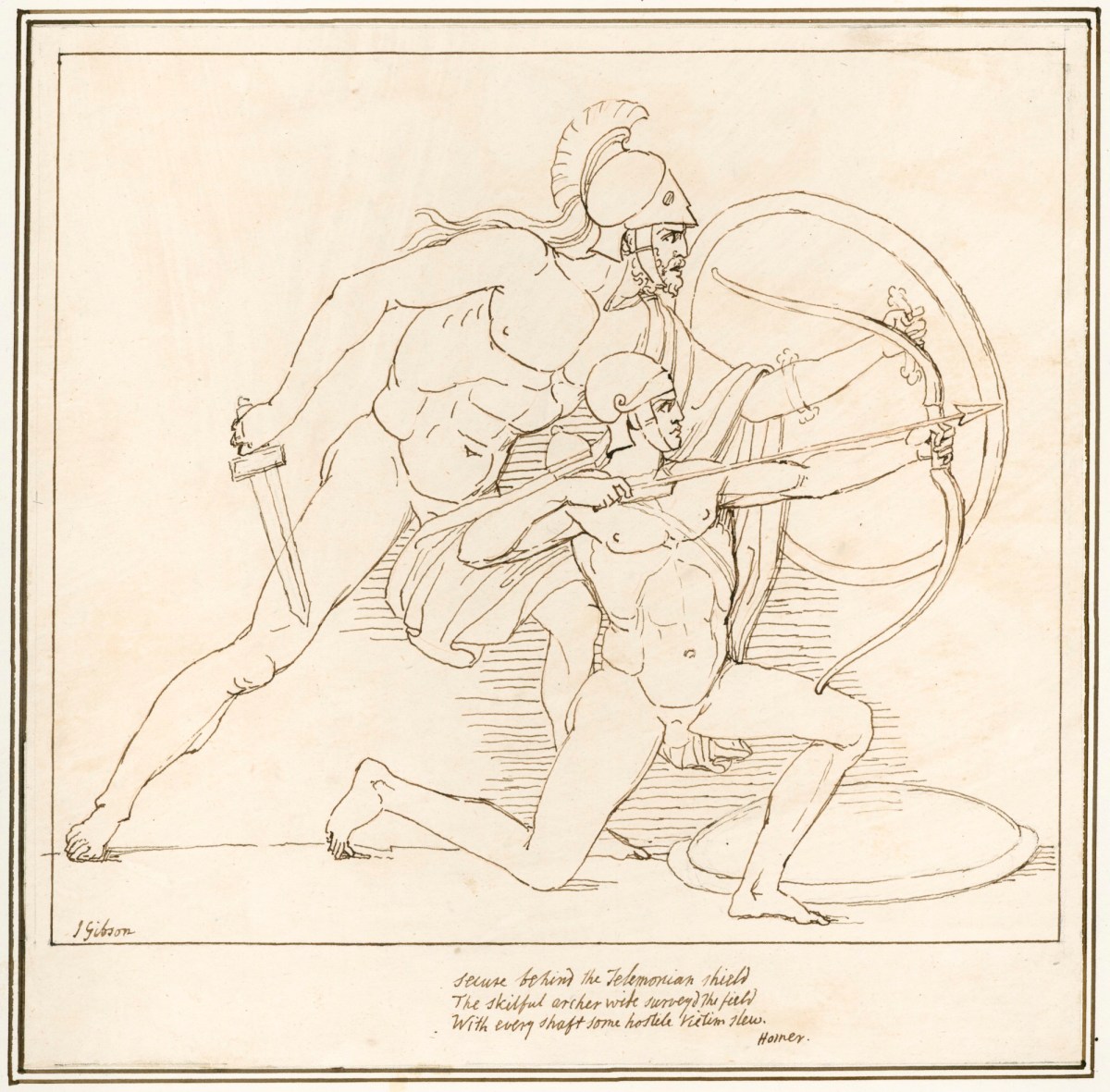John Gibson RA, Teucer shooting arrows, shielded by Ajax
