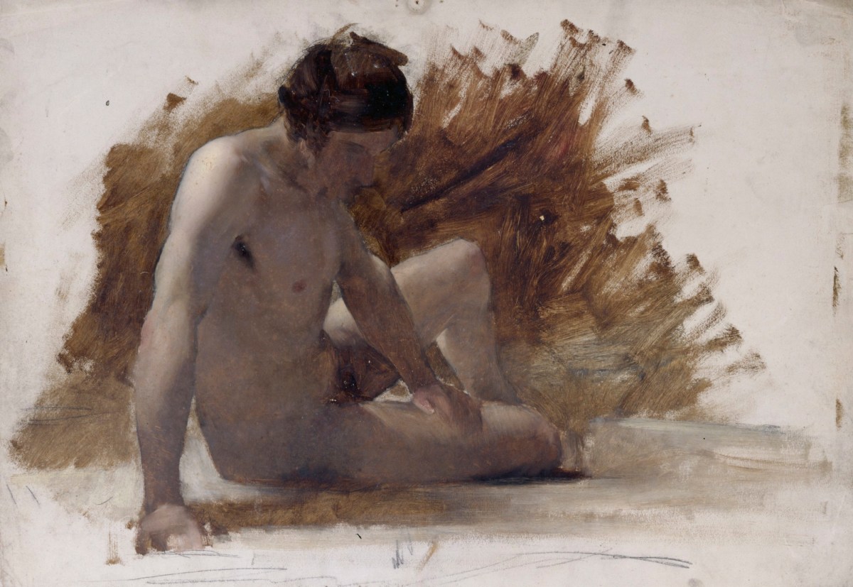 Unidentified British Artist (Formerly Attributed to William Etty R.A.) and William Etty RA, Seated male nude