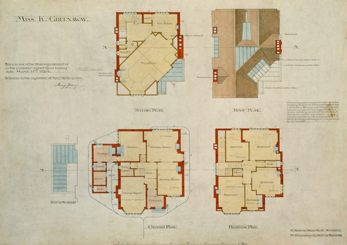 Richard Norman Shaw RA, Contract drawing for 39 Frognal, Hampstead, London NW3: four floor plans