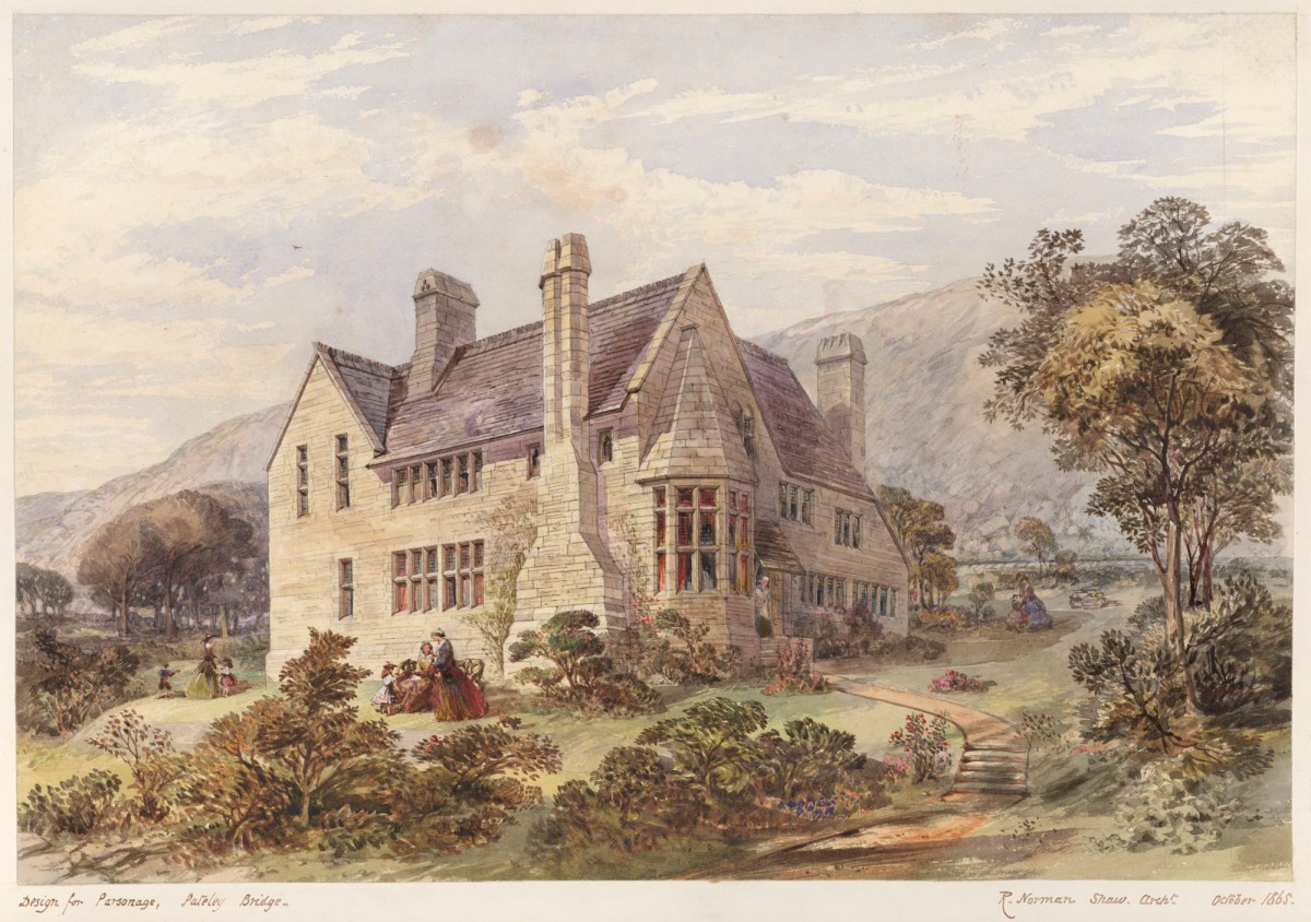 Richard Norman Shaw RA, Design for a parsonage at Pateley Bridge, Yorks.: perspective sketch